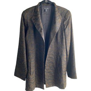 Eileen Fisher Open Blazer Jacket Womens S Black Brown Silk Blend Textured Lined